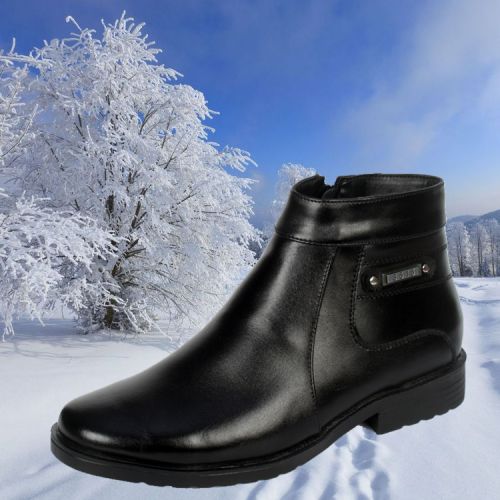 Boots - chaussures en cuir ronde pour hiver - entreprise - semelle caoutchouc - Ref 952655