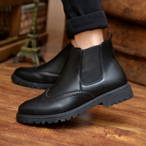 Boots - chaussures en PU ronde pour printemps - Angleterre - semelle caoutchouc - Ref 952664