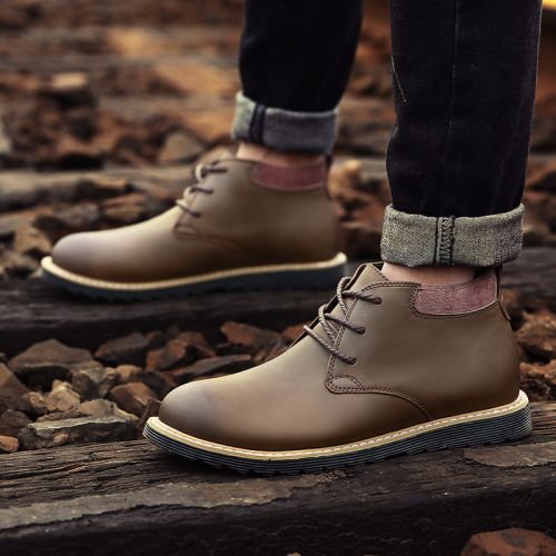 Boots - chaussures en plancher de cuir, En plus de de vache, GONISEM ronde pour printemps - loisir - semelle caoutchouc 