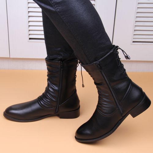 Boots - chaussures en Microfiber KKLCLC pointu pour hiver - simple - semelle caoutchouc - Ref 952743