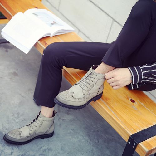 Boots - chaussures en plancher de cuir, En plus de de vache, pointu pour hiver - Angleterre - semelle caoutchouc - Ref 9