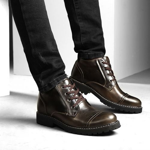 Boots - chaussures en cuir ronde pour printemps - tendance des jeunes - semelle caoutchouc - Ref 952792