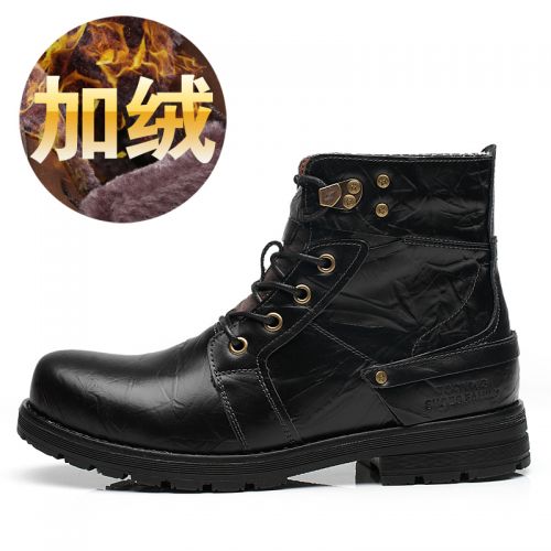 Boots - chaussures en plancher de cuir, En plus de de vache, ronde pour hiver - Europe - semelle caoutchouc - Ref 952796