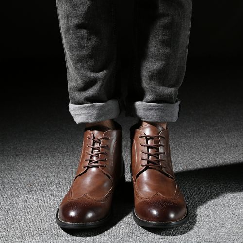 Boots - chaussures en plancher de cuir, En plus de de vache, ronde pour hiver - Angleterre - semelle caoutchouc - Ref 95