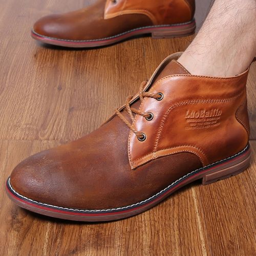 Boots - chaussures en Première couche de cuir, En plus de de vache, ronde pour hiver - Angleterre - semelle caoutchouc -