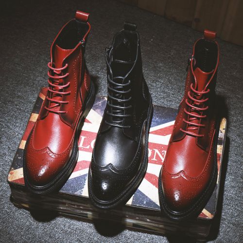 Boots - chaussures en plancher de cuir, En plus de de vache, pointu pour hiver - Angleterre - semelle caoutchouc - Ref 9