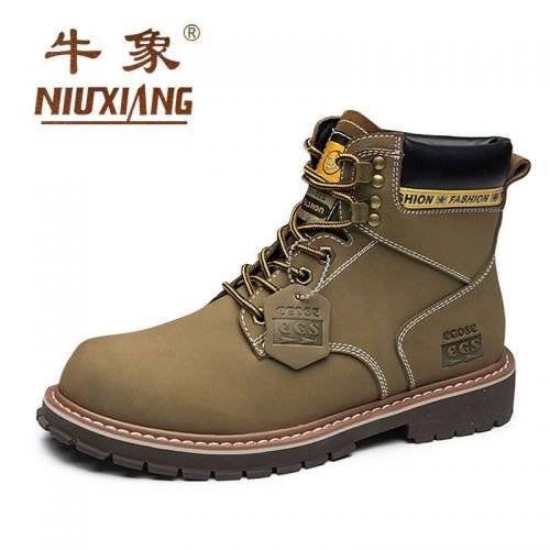 Boots - chaussures en Première couche de cuir, En plus de de vache, ronde pour printemps - loisir - semelle caoutchouc -