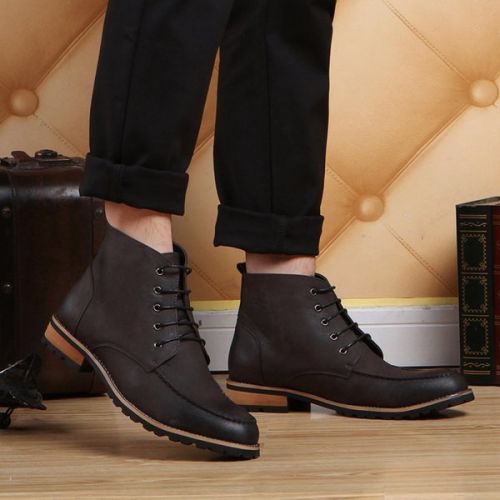 Boots - chaussures dont première couche de peau de porc ronde pour printemps - tendance des jeunes - semelle caoutchouc - Ref 9