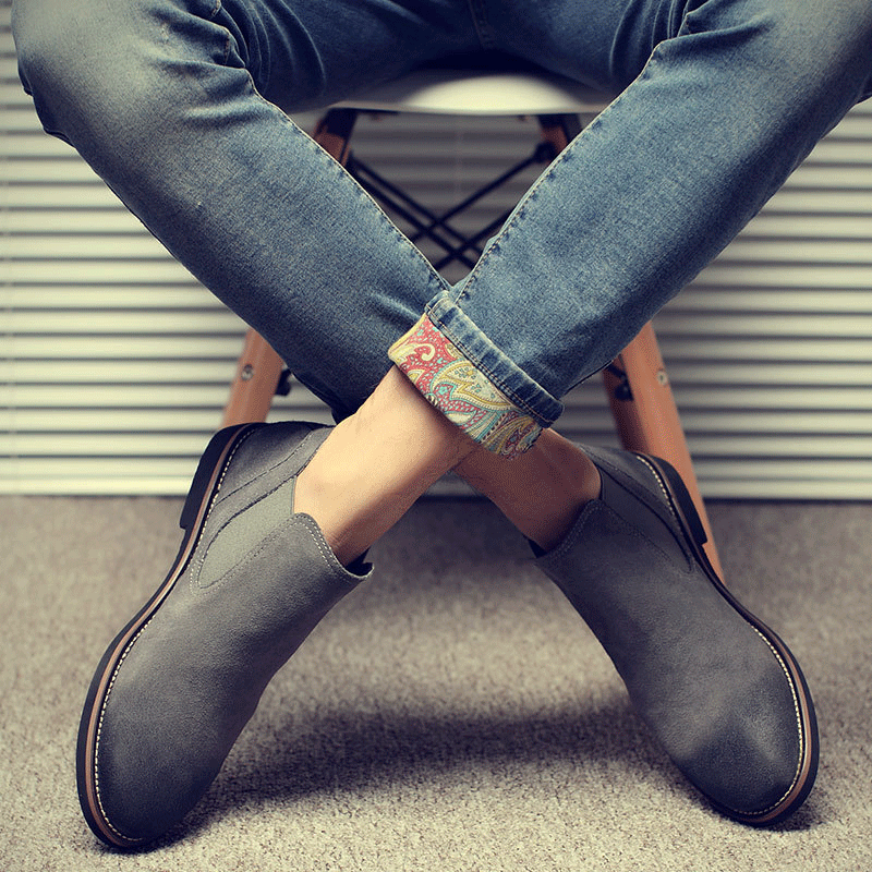 Boots - chaussures en cuir ronde pour hiver - loisir - semelle caoutchouc - Ref 952922