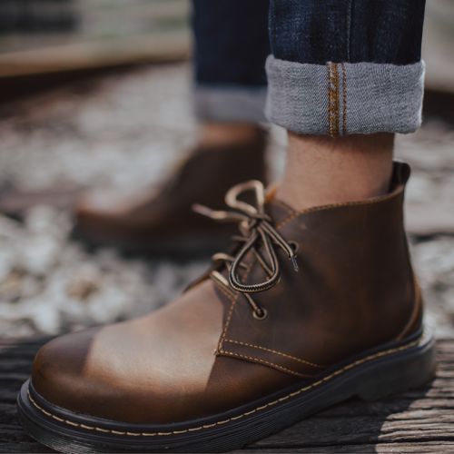 Boots - chaussures en plancher de cuir, En plus de de vache, MADEN ronde pour printemps - loisir - semelle TPR 