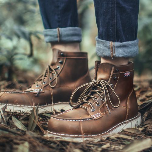 Boots - chaussures en plancher de cuir, En plus de de vache, MR.A ronde pour printemps - loisir - semelle caoutchouc - R