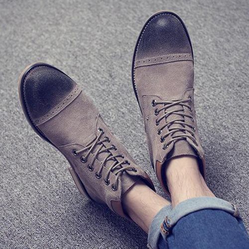 Boots - chaussures en de vache ronde pour hiver - tendance des jeunes - semelle caoutchouc - Ref 953076