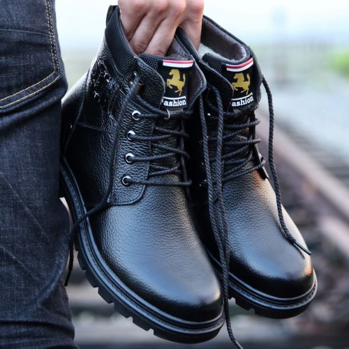Boots - chaussures en Première couche de cuir, En plus de de vache, SHEN.GAO ronde pour hiver - loisir - semelle caoutch