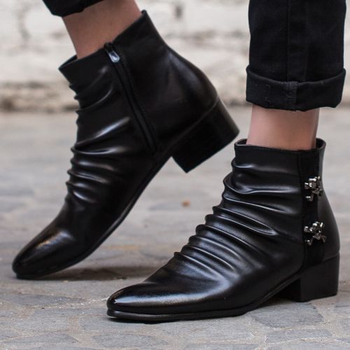 Boots - chaussures en plancher de cuir, En plus de de vache, pointu pour printemps - tendance des jeunes - semelle caout