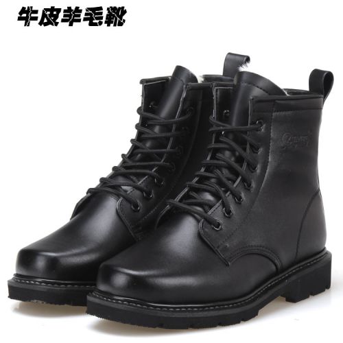Boots - chaussures en plancher de cuir, En plus de de vache, tête carrée pour hiver - mouvement - semelle caoutchouc - R