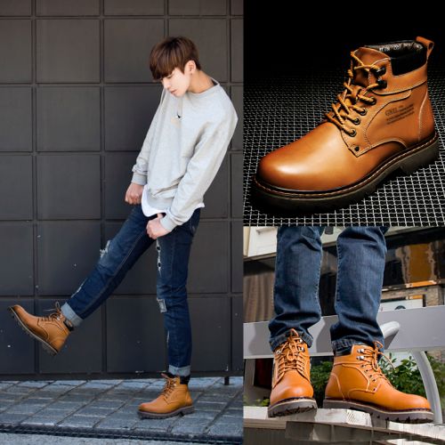 Boots - chaussures en plancher de cuir, En plus de de vache, ronde pour hiver - Angleterre - semelle caoutchouc - Ref 95