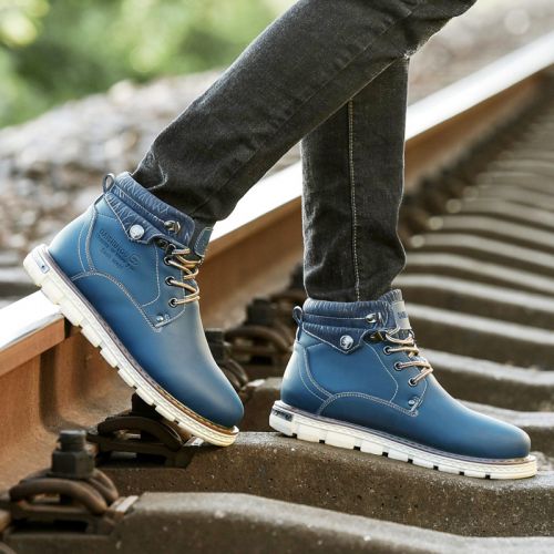 Boots - chaussures en plancher de cuir, En plus de de vache, ronde pour hiver - loisir - semelle caoutchouc - Ref 953240