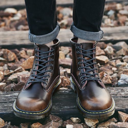 Boots - chaussures en Première couche de cuir, En plus de de vache, ronde pour hiver - loisir - semelle caoutchouc - Ref