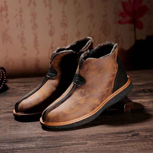 Boots - chaussures en Microfiber ronde pour hiver - Retro - semelle caoutchouc - Ref 953276