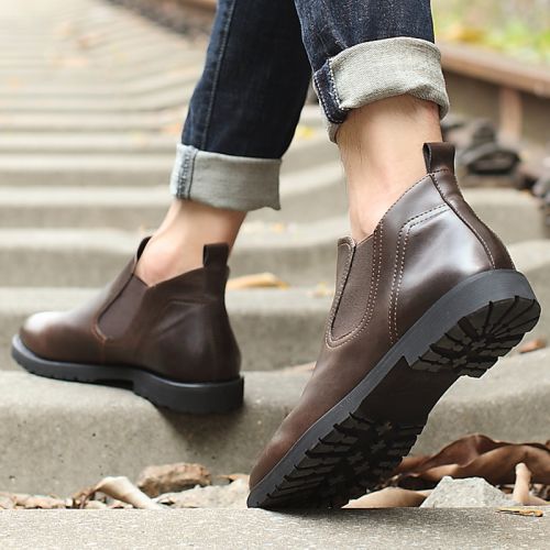 Boots - chaussures en plancher de cuir, En plus de de vache, DAOQI pointu pour hiver - Angleterre - semelle caoutchouc -