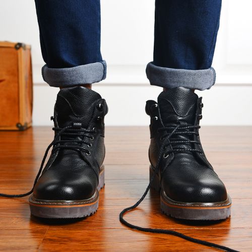 Boots - chaussures en Première couche de cuir, En plus de de vache, ronde pour hiver - loisir - semelle caoutchouc - Ref