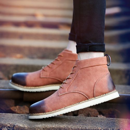 Boots - chaussures en Une variété de matériaux épissure ronde pour printemps - entreprise - semelle caoutchouc - Ref 953332