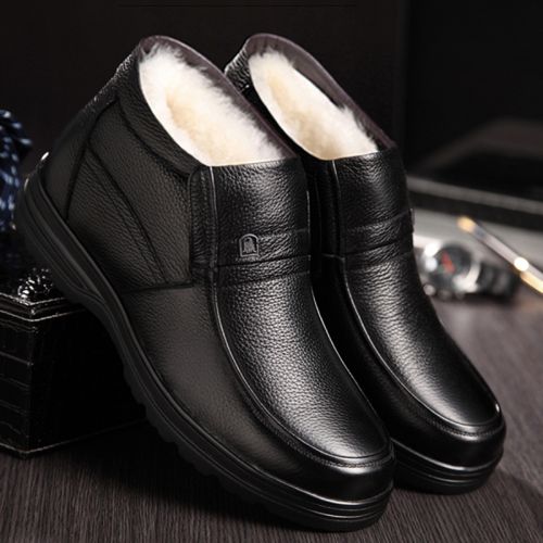 Boots - chaussures en Première couche de cuir, En plus de de vache, ronde pour hiver - loisir - semelle caoutchouc - Ref