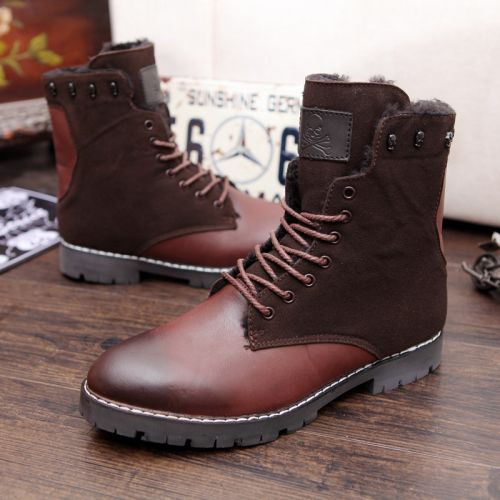 Boots - chaussures en cuir ronde pour hiver - loisir - semelle caoutchouc - Ref 954044