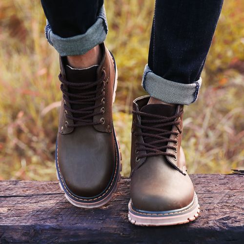 Boots - chaussures en plancher de cuir, En plus de de vache, ronde pour printemps - Angleterre - semelle caoutchouc - Re