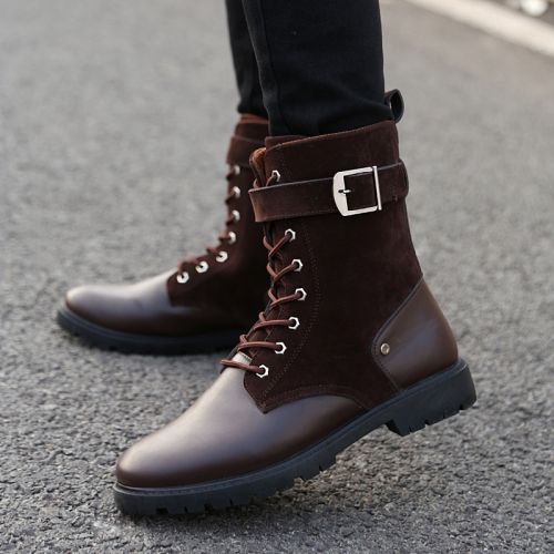 Boots - chaussures en Nubuck ronde pour printemps - Retro - semelle caoutchouc - Ref 954272