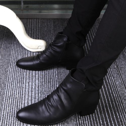 Boots - chaussures en plancher de cuir, En plus de de vache, pointu pour printemps - semelle caoutchouc - Ref 954519