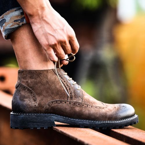 Boots - chaussures dont première couche de peau de porc JONTHONG ronde pour printemps - Angleterre - semelle caoutchouc - Ref 9
