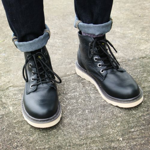 Boots - chaussures en Première couche de cuir, En plus de de vache, ronde pour printemps - loisir - semelle caoutchouc -