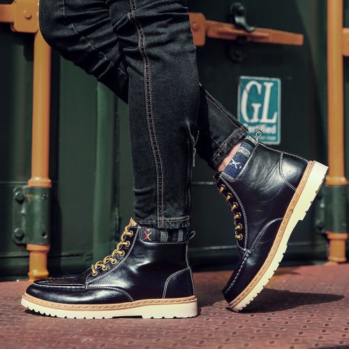 Boots - chaussures en Microfiber ronde pour hiver - tendance des jeunes - semelle caoutchouc - Ref 954543