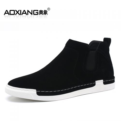 Boots - chaussures en plancher de cuir, En plus de de vache, ronde pour printemps - semelle caoutchouc - Ref 954555