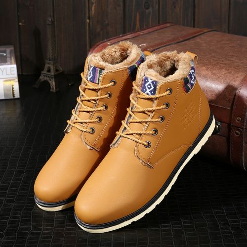 Boots - chaussures en plancher de cuir, En plus de de vache, ronde pour hiver - loisir - semelle caoutchouc - Ref 954636