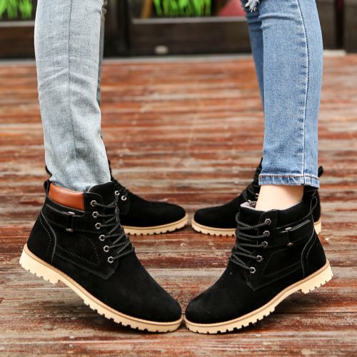 Boots - chaussures en de vache ronde pour hiver - loisir - semelle caoutchouc - Ref 954647