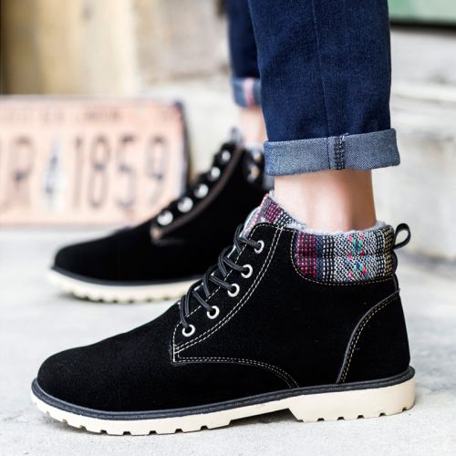 Boots - chaussures en plancher de cuir, En plus de de vache, ronde pour hiver - loisir - semelle caoutchouc - Ref 954654