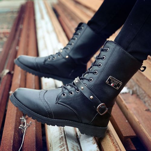 Boots - chaussures en PU ronde - semelle caoutchouc - Ref 954853