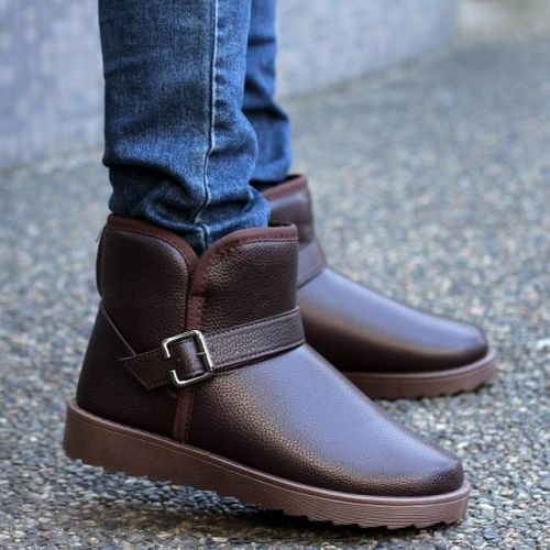 Boots - chaussures en PU ronde pour hiver - semelle caoutchouc - Ref 954862