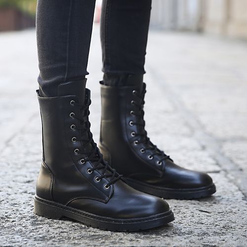Boots - chaussures en PU ronde pour printemps - tendance des jeunes - semelle caoutchouc - Ref 954886