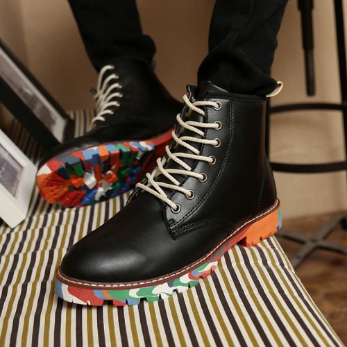 Boots - chaussures en PU ronde pour printemps - tendance des jeunes - semelle caoutchouc - Ref 954915