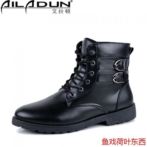 Boots - chaussures en plancher de cuir, En plus de de vache, ronde pour printemps - semelle caoutchouc - Ref 955118