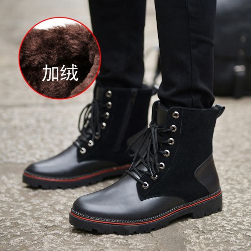 Boots - chaussures en plancher de cuir, En plus de de vache, ronde pour hiver - tendance des jeunes - semelle caoutchouc