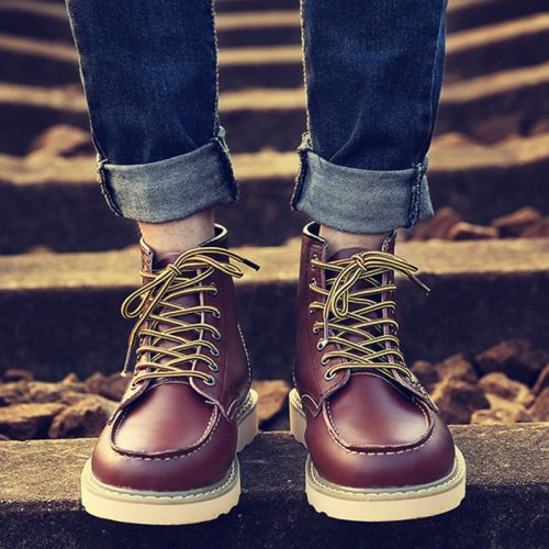Boots - chaussures en plancher de cuir, En plus de de vache, ronde pour hiver - Angleterre - semelle caoutchouc - Ref 95