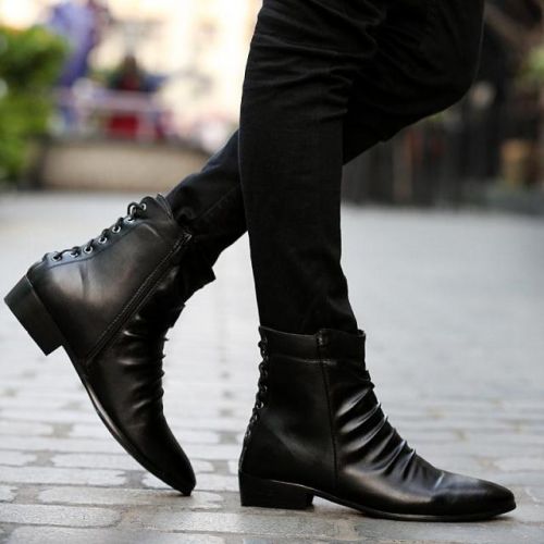 Boots - chaussures en PU pointu pour hiver - Angleterre - semelle caoutchouc - Ref 955316