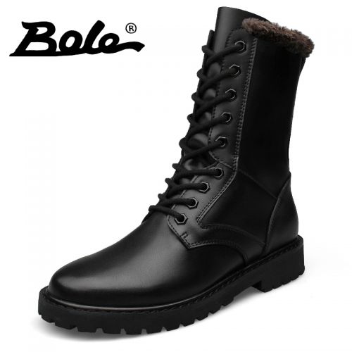 Boots - chaussures en plancher de cuir, En plus de de vache, ronde pour hiver - loisir - semelle caoutchouc - Ref 955966