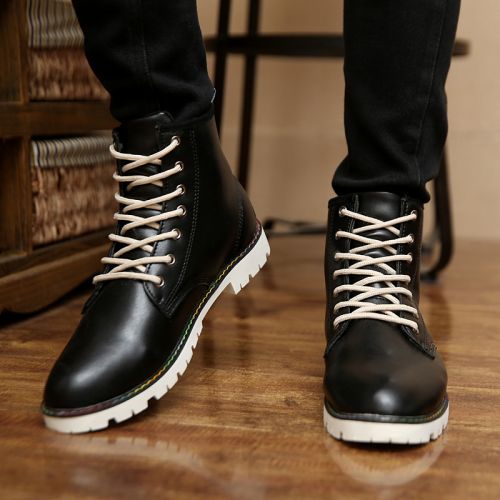 Boots - chaussures en plancher de cuir, En plus de de vache, ronde pour hiver - tendance des jeunes - semelle caoutchouc