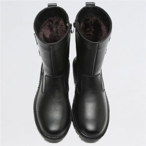 Boots - chaussures en Première couche de cuir, En plus de de vache, ronde pour hiver - loisir - semelle caoutchouc - Ref