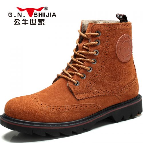 Boots - chaussures en de vache G.N.SHI JIA ronde pour printemps - Angleterre - semelle caoutchouc - Ref 956025